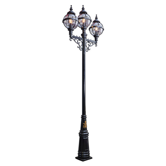 Victorian style globe lamp post triple headed in cast iron