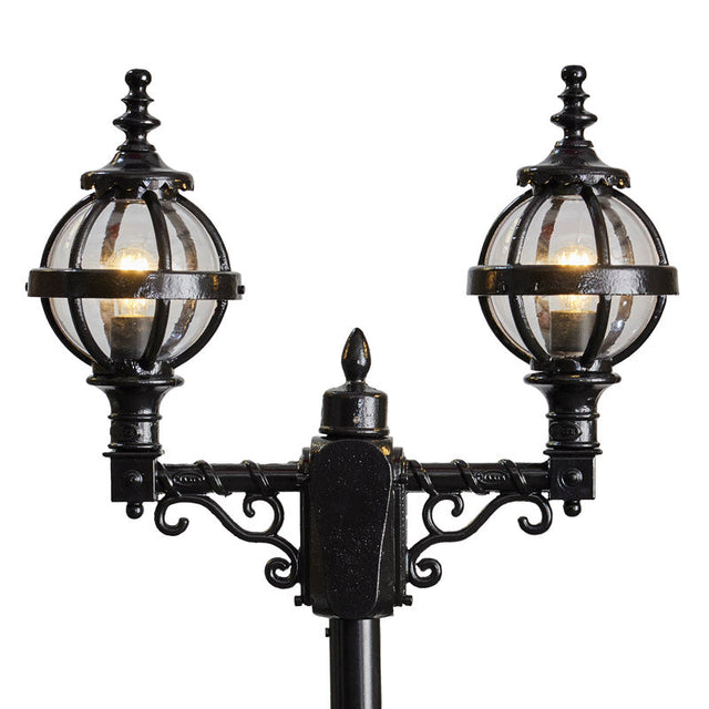 Victorian style globe lamp post double headed in cast iron