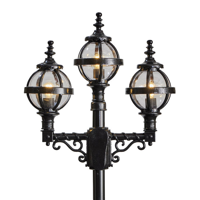 Victorian style globe lamp post triple headed in cast iron