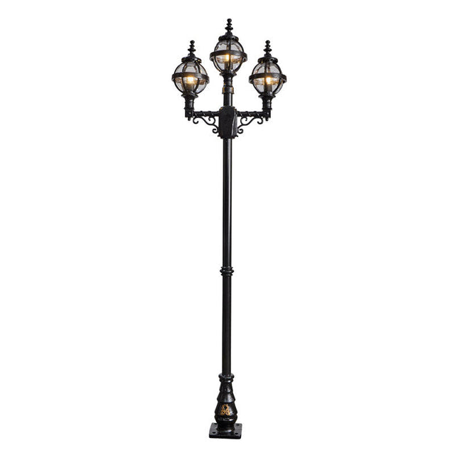 Victorian style globe lamp post triple headed in cast iron