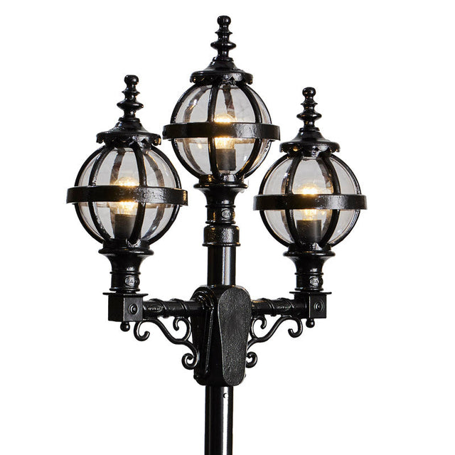 Victorian style globe lamp post triple headed in cast iron