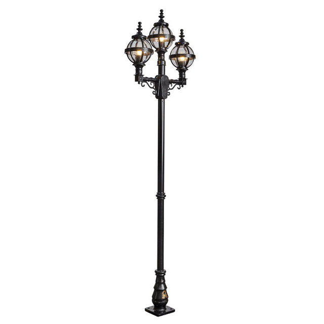 Victorian style globe lamp post triple headed in cast iron