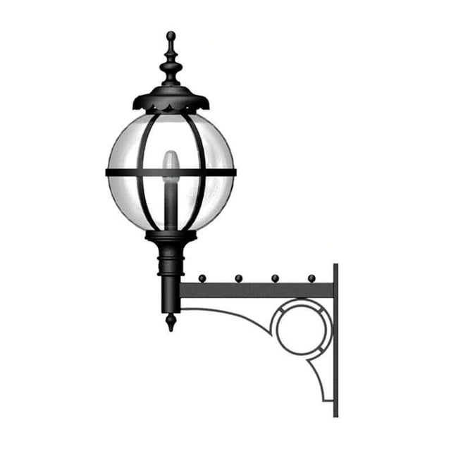 Large Victorian style globe wall light in steel with decorative arm