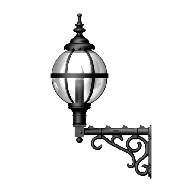 Victorian globe wall light in cast iron with decorative arm