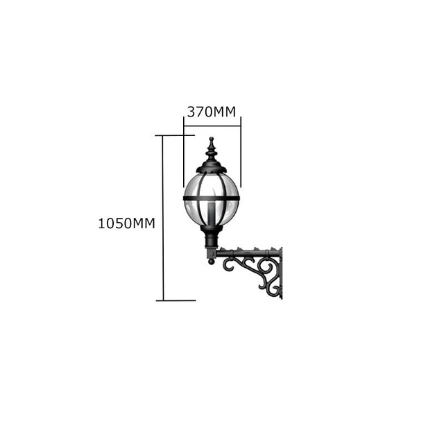 Victorian globe wall light in cast iron with decorative arm