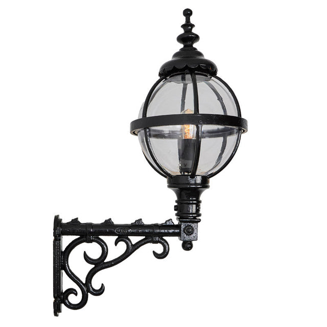 Victorian globe wall light in cast iron with decorative arm