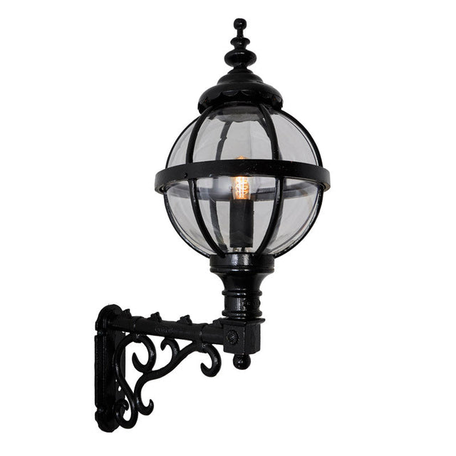 Victorian globe wall light in cast iron with decorative arm