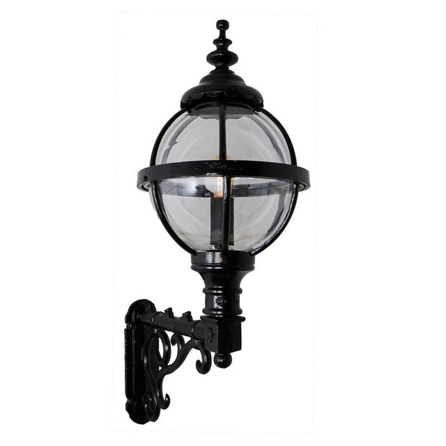 Victorian globe wall light in cast iron with decorative arm