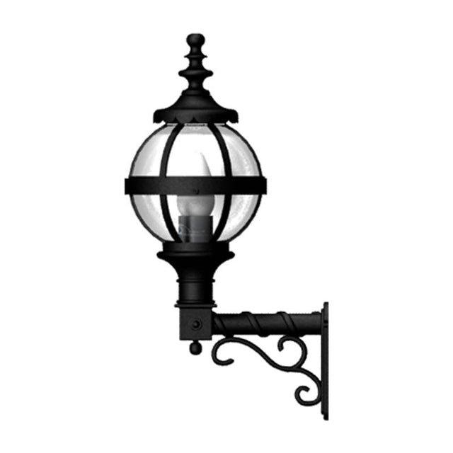 Victorian globe wall light in cast iron with decorative arm