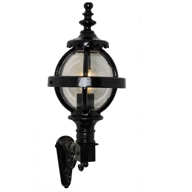 Victorian globe wall light in cast iron with decorative arm