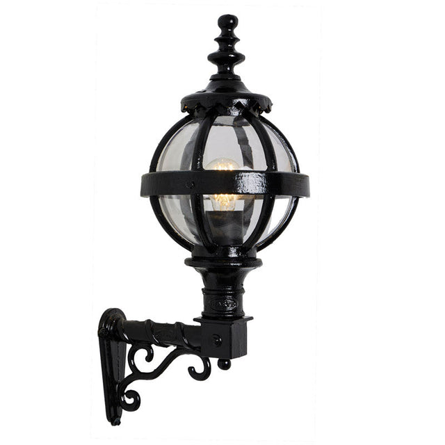 Victorian globe wall light in cast iron with decorative arm