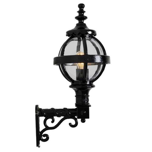 Victorian globe wall light in cast iron with decorative arm