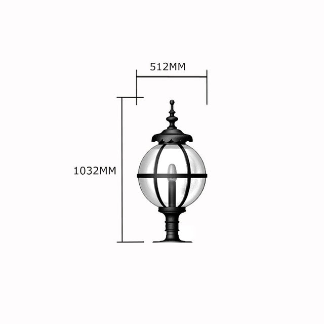 Victorian globe pier light for flat pier caps