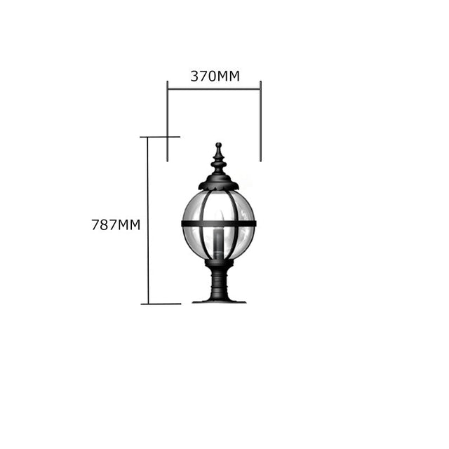 Victorian globe pier light in cast iron for flat pier caps