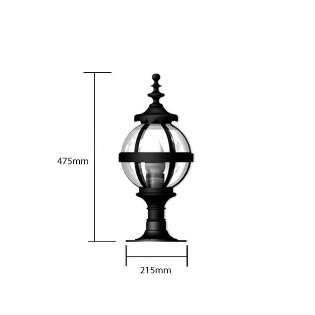 Victorian globe pier light in cast iron for flat pier caps