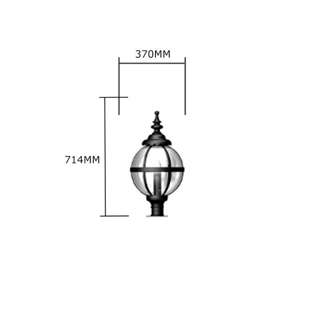 Victorian globe pier light in cast iron for narrow pier caps