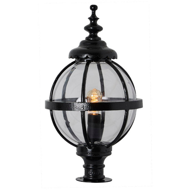 Victorian globe pier light in cast iron for narrow pier caps