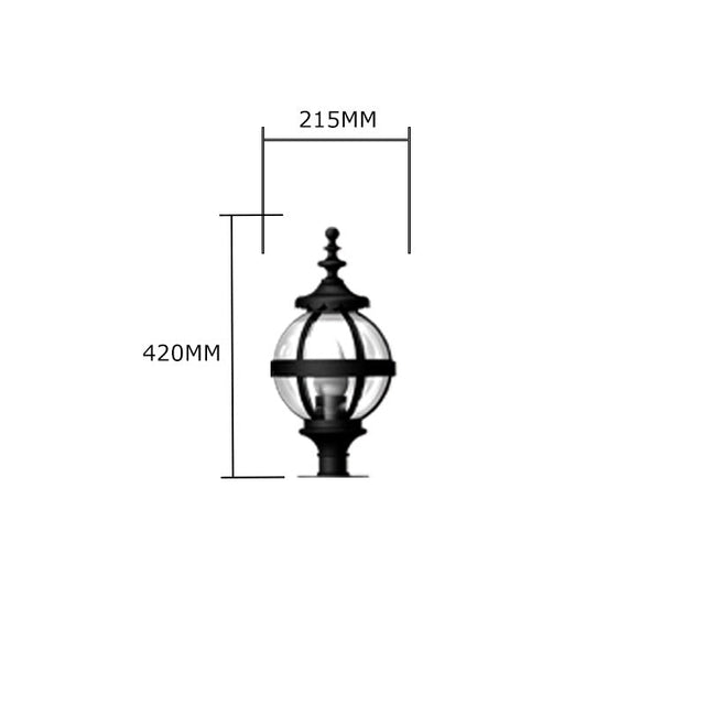 Victorian globe pier light in cast iron for narrow pier caps