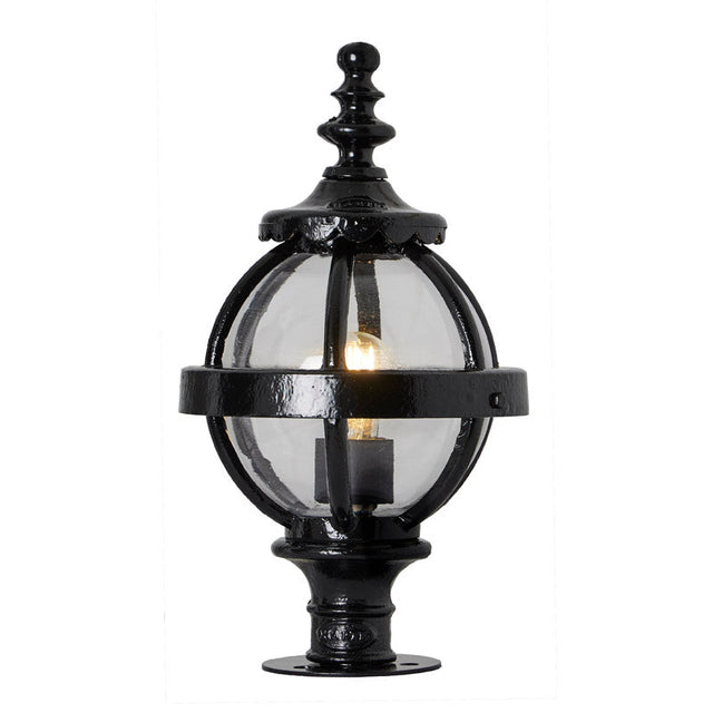 Victorian globe pier light in cast iron for narrow pier caps