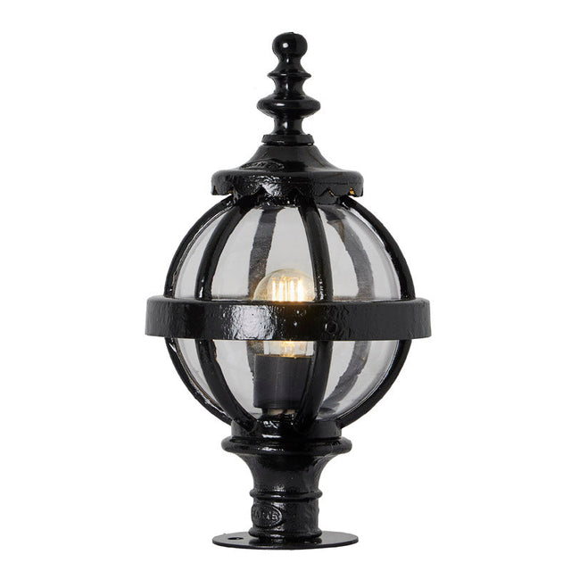 Victorian globe pier light in cast iron for narrow pier caps