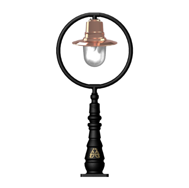 Copper railway style pedestal light in cast iron