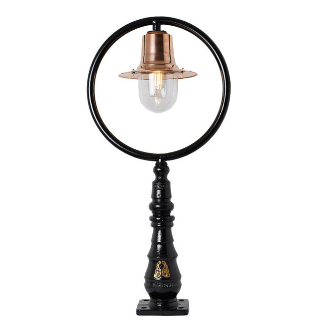 Copper railway style pedestal light in cast iron