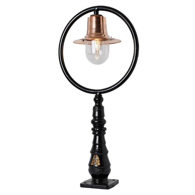 Copper railway style pedestal light in cast iron