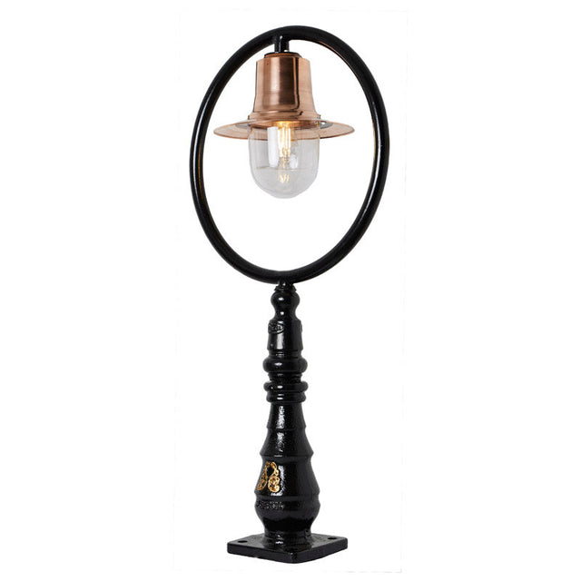 Copper railway style pedestal light in cast iron