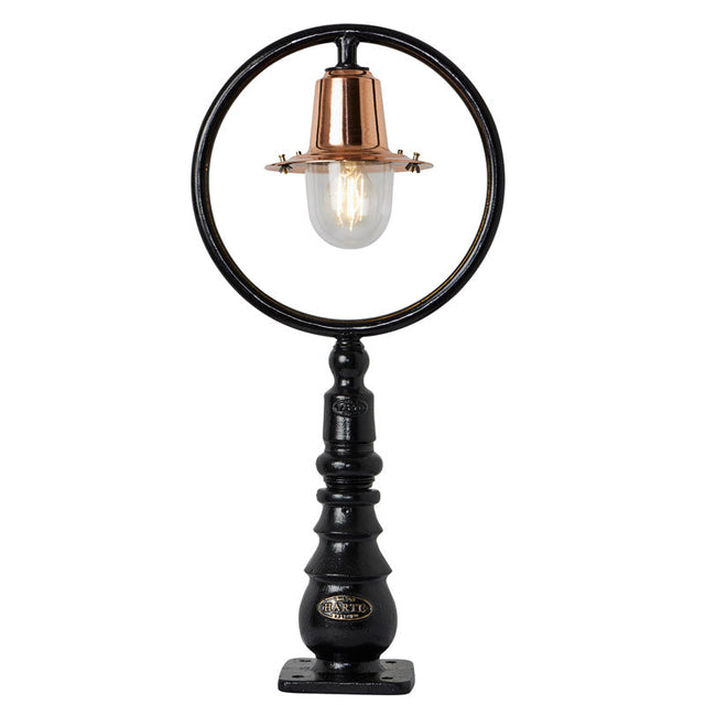 Copper railway style pedestal light in cast iron