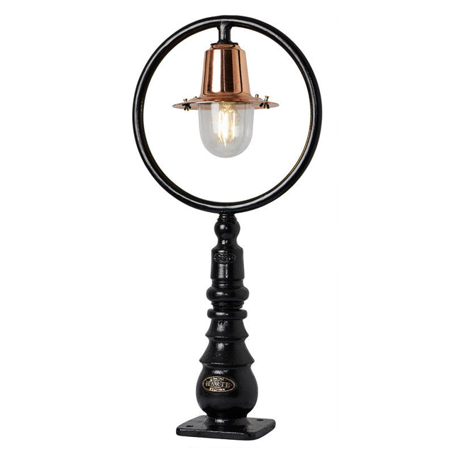 Copper railway style pedestal light in cast iron