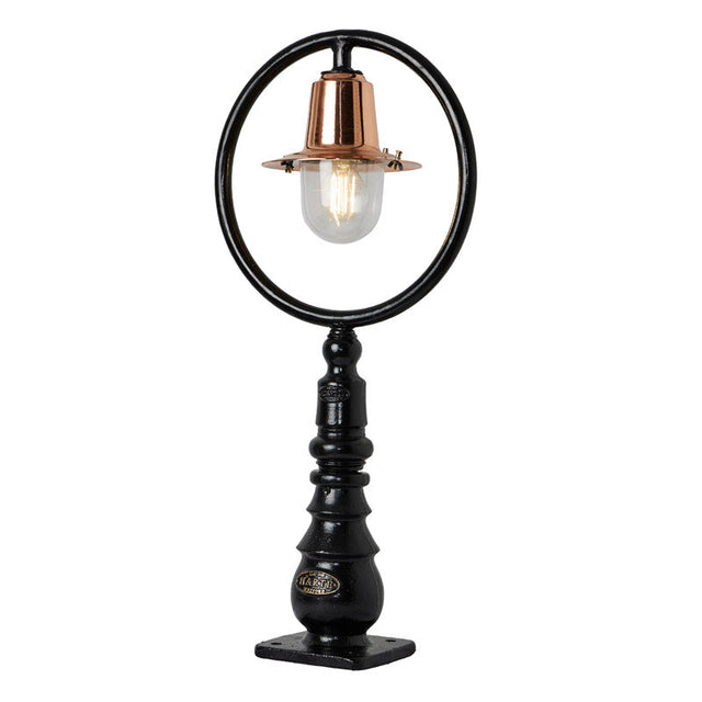 Copper railway style pedestal light in cast iron