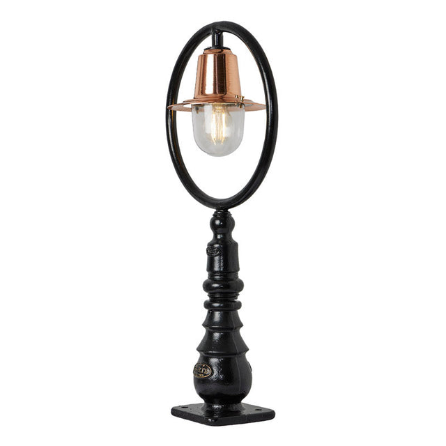 Copper railway style pedestal light in cast iron