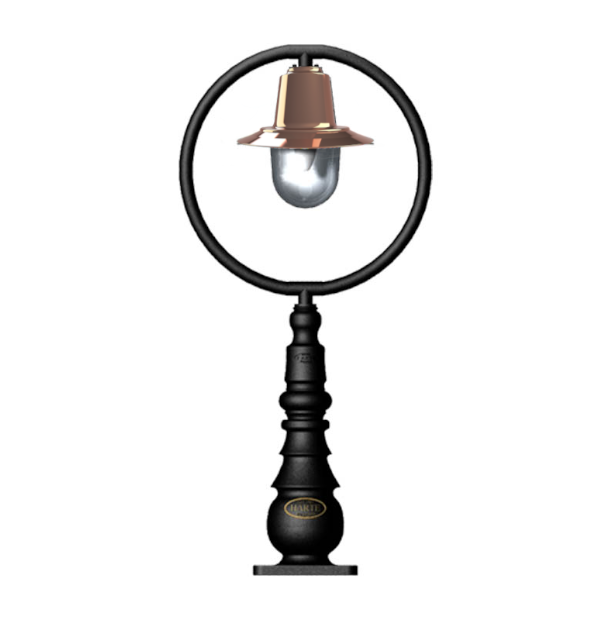 Copper railway style pedestal light in cast iron