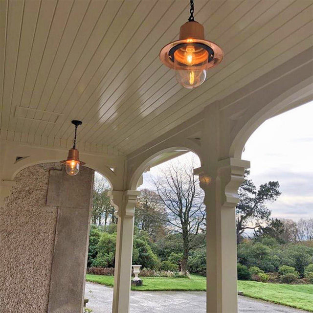 Copper railway style hanging light with chain