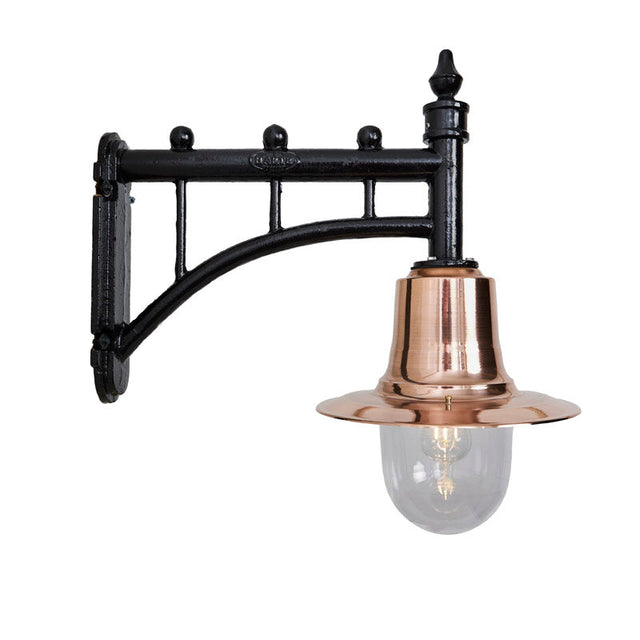 Copper railway style wall light in cast iron and steel