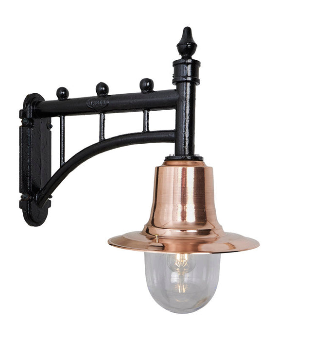 Copper railway style wall light in cast iron and steel