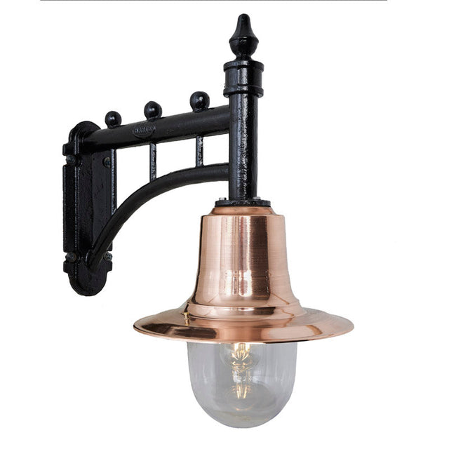 Copper railway style wall light in cast iron and steel