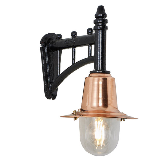 Copper railway style wall light in cast iron and steel