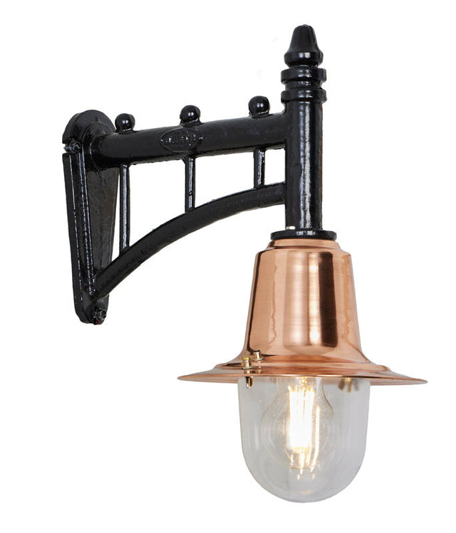 Copper railway style wall light in cast iron and steel