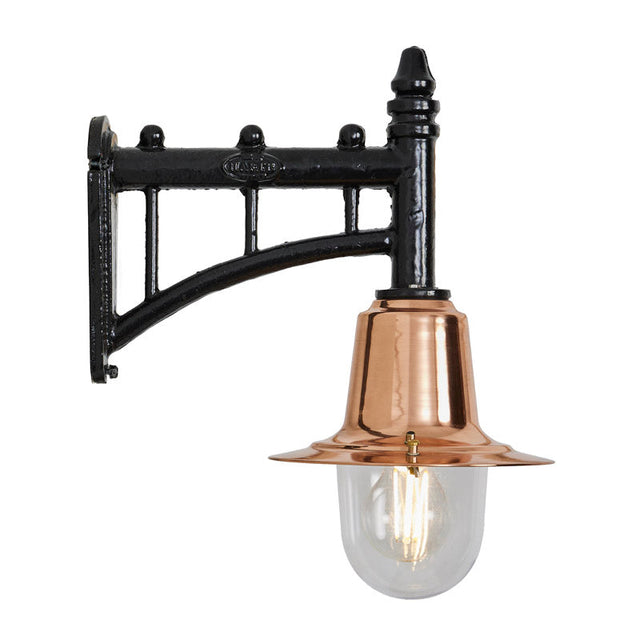 Copper railway style wall light in cast iron and steel