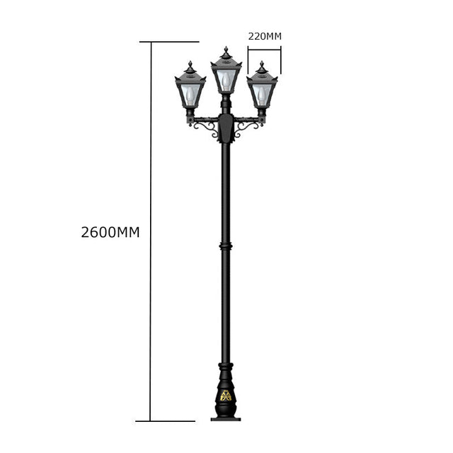 Victorian style medium triple headed lamp post