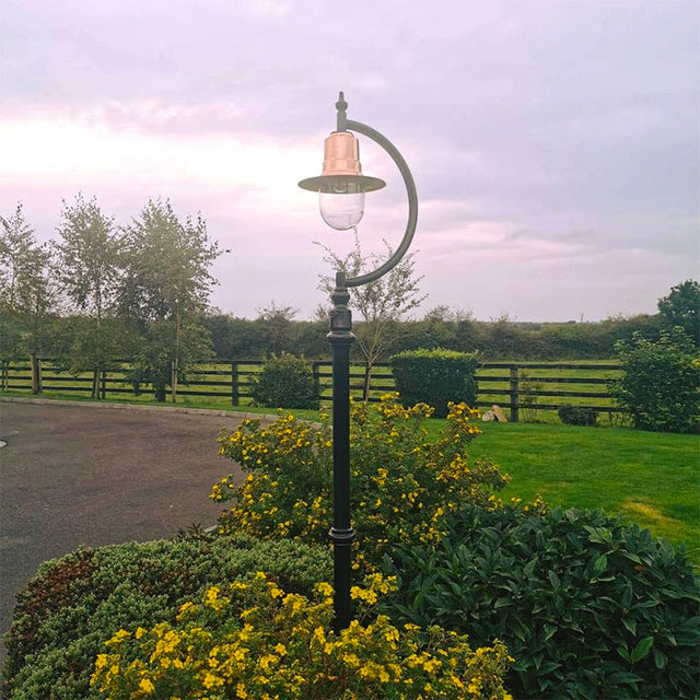 Vintage tear drop lamp post in copper, cast iron and steel