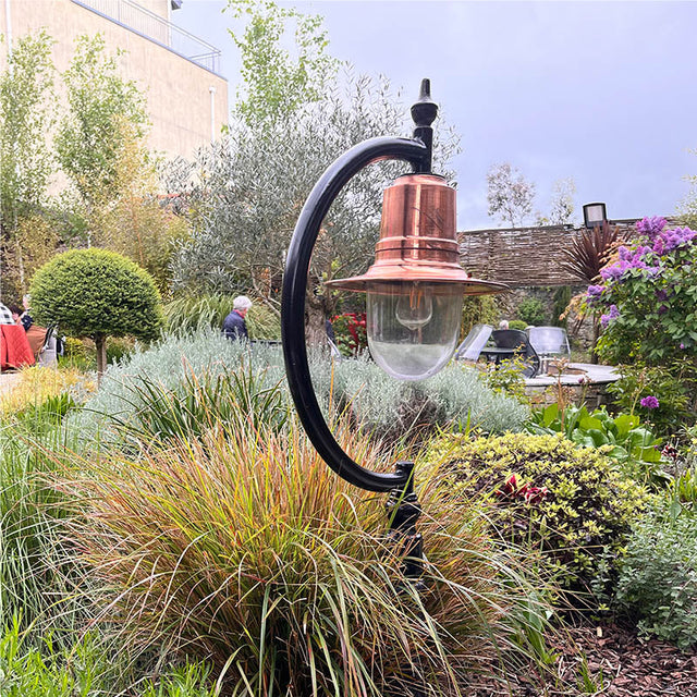 Vintage tear drop pedestal light in copper and cast iron