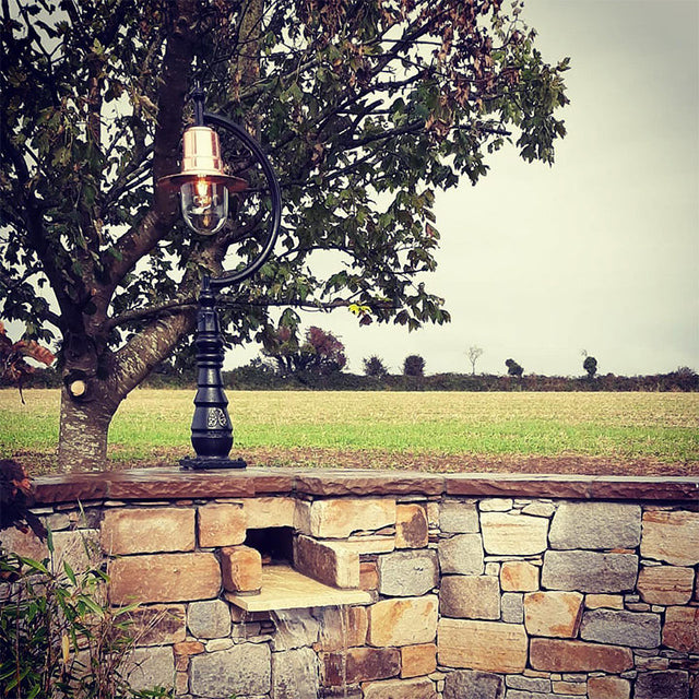 Vintage tear drop pedestal light in copper and cast iron