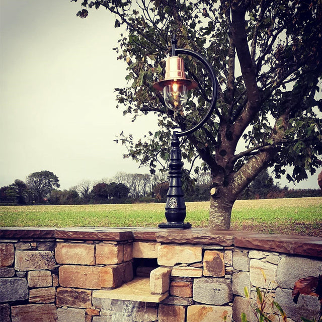 Vintage tear drop pedestal light in copper and cast iron