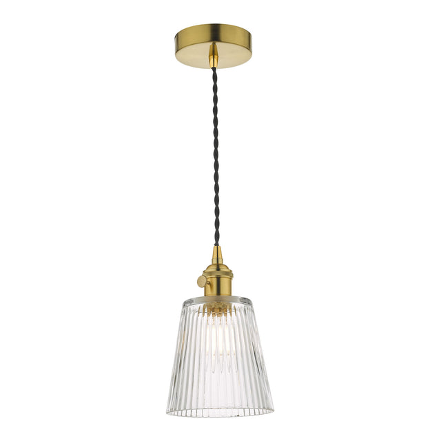 Hadano Pendant Natural Brass With Ribbed Glass Shade