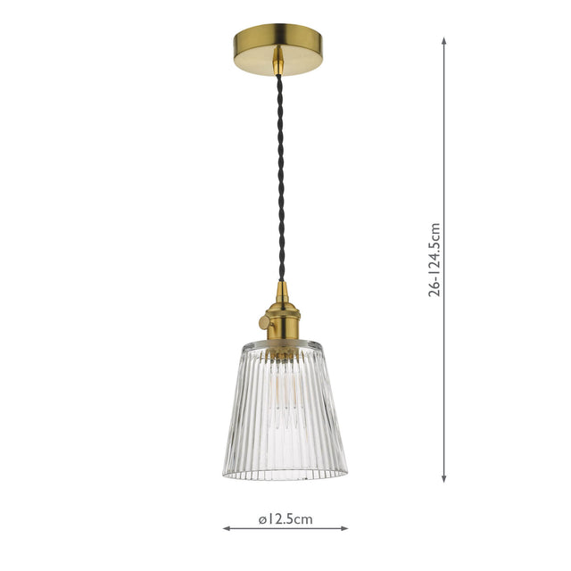 Hadano Pendant Natural Brass With Ribbed Glass Shade