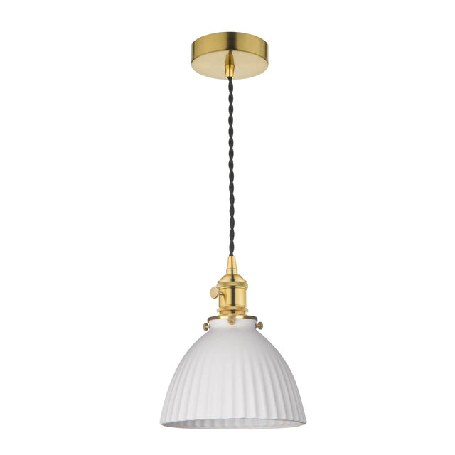 Hadano Pendant Natural Brass & Ceramic Domed Shade