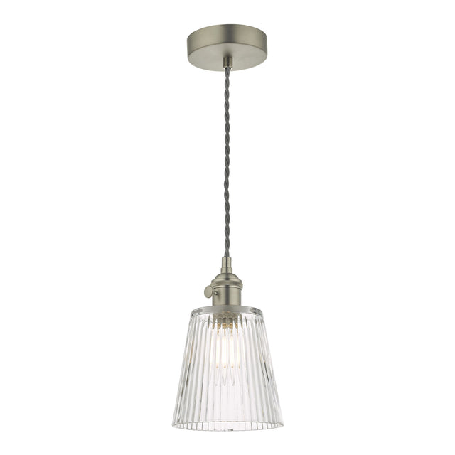 Hadano Pendant Antique Chrome With Ribbed Glass Shade