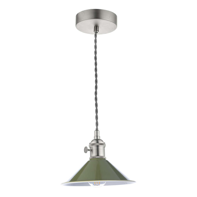 Hadano 1 Light Pendant Antique Chrome With Olive Green Shade